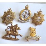 British Collar Badges (5) including: Royal Army Service Corps (KC & QC), Royal Army Medical Corps