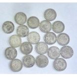 British Silver Shillings (20). All different dates.