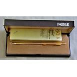 Parker Ball Point Pen - blue, gold in colour, slim line, in original box in excellent condition