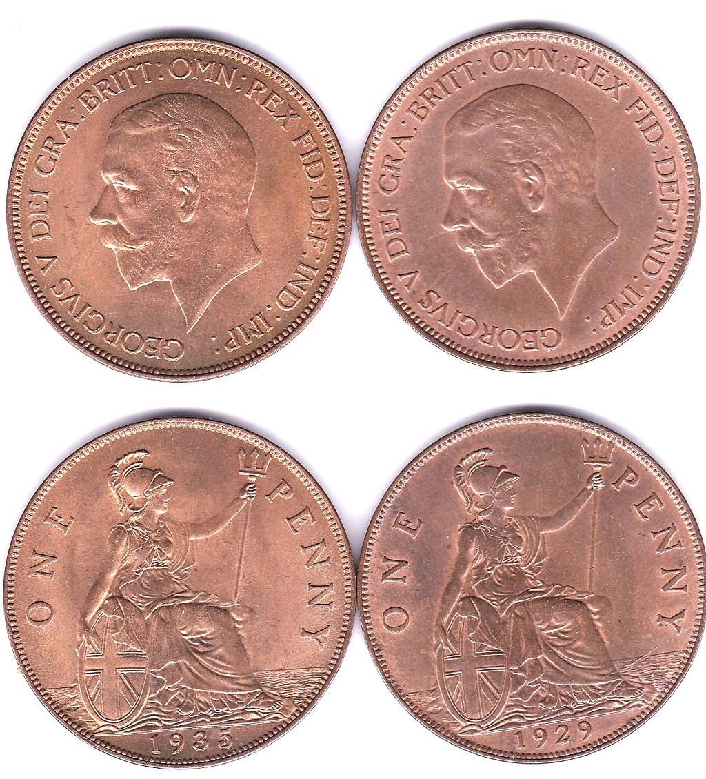 British Pennies 1929, 1935 UNC Lustre.