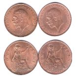 British Pennies 1929, 1935 UNC Lustre.