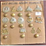 British East Anglian Infantry Regiments Cap badge and button collection (14 Badges), (11 Buttons)