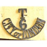 British WWI 6th Territorial City of London Regiment Shoulder Title, Officers (Blackened brass, lugs)