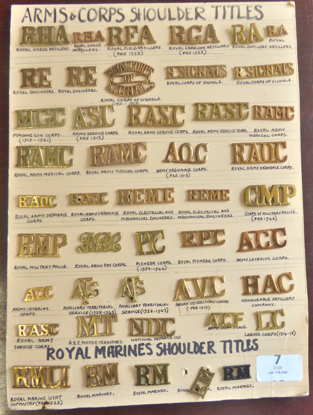 British WWI/II Arms and Corps Shoulder Titles (45) Including: Royal Horse Artillery, Royal