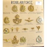 Royal Air force Cap badge and collar badges (17) a rare selection including: RFC, RAF, Warrant