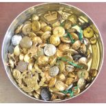 British Military Buttons and badges in a Tin, a large selection in a biscuit tin, including Royal