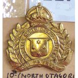 New Zealand - 10th (North Otago Rifles) Regiment Cap Badge - Brass (Solid Crown)