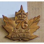 Canada - 76th Infantry Battalion Cap Badge - Copper KC