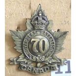 Canada - 69th Infantry Battalion 1915 Cap Badge - Copper KC
