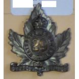 Canada - 29th Waterloo Regiment Officers Cap Badge - Blackened-brass, KC. Scarce