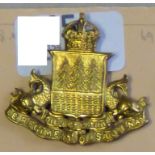 Canada - Perth Regiment Cap Badge - KC, Maple leaf arms at centre - Brass