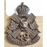 Canada - 49th Infantry Battalion Cap Badge - Brass KC