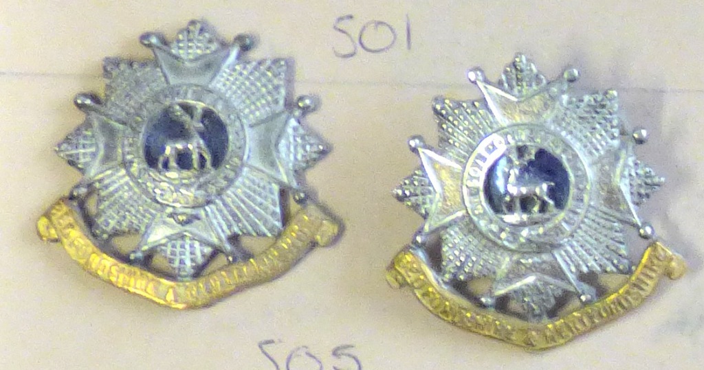 British WWII Officers Bedfordshire & Hertfordshire Regiment Collar Badges (Bi-metal, lugs)