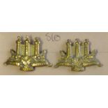 British Pre-WWI The King's Own Scottish Borderers Officers Collar Badges (Brass, lugs)