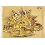 Australian Commonwealth Military Forces Cap Badge - Brass, KC