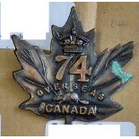 Canada - 74th Infantry Battalion Cap Badge - Bronzed Copper KC