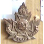Canada - 24th Infantry Battalion (Victoria Rifles) Officers Cap Badge, Copper KC