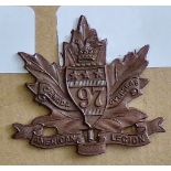 Canada - 97th Infantry Battalion (Toronto Americans) Cap Badge, Copper