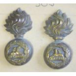 British WWI Lancashire Fusiliers Officers Collar Badges, Other ranks variant (Brass, lugs)