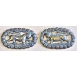 British WWI Leicestershire regiment collar badges, Officers facing pair (bronzed brass, lugs)