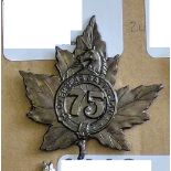 Canada - 75th Infantry Battalion 1915 (Mississauga BN) Cap Badge - Copper KC