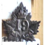 Canada - 19th Infantry Battalion Officers Cap Badge - Bronze (Smaller) KC