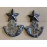 British Pre-WWI Officers Light Infantry Collar badges, scarce variant (White-metal, lugs)