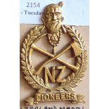 New Zealand -(Maori) Pioneer Battalion Cap Badge - Gilded Brass