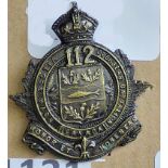 Canada - 112th Infantry Battalion 1915 Cap Badge - Bronzed Copper KC