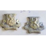 British Boer War to WWI Royal Irish Regiment Officers Collar badges, facing pair (Brass, lugs)