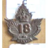 Canada - 18th Battalion Officers Cap Badge - bronze (Officers)