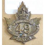 Canada - 49th Infantry Battalion Cap Badge - Bronze KC