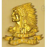 Canada - 51st Regiment Cap Badge - (Soo Rifles) Brass