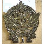 Canada - 32nd Infantry Battalion Officers Cap Badge - Bronze KC