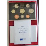 1993 Proof Set - Coronation £5, UK £1, 50p to 1p, red leather case, PS52