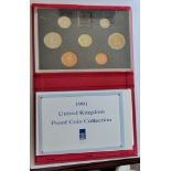 1991 Proof Set - Northern Ireland £1 to 1p, red leather case, PS48