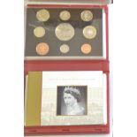 2002 Proof Set - Golden Jubilee £5, Bimetallic £2, English £1 to 1p, Red leather case, PS74