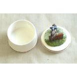 Fine Bone China - Trinket box with lid - with horse and jockey jumping fence. Made in England -
