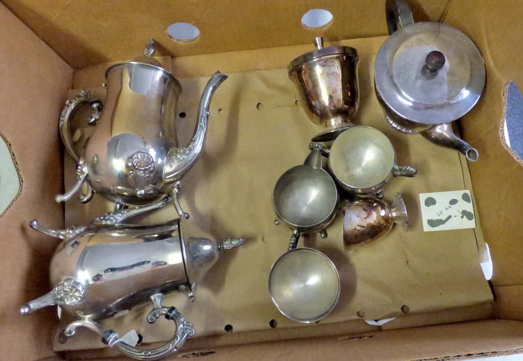 Silver plated - tea sets with milk jugs, sugar bowls, need polish