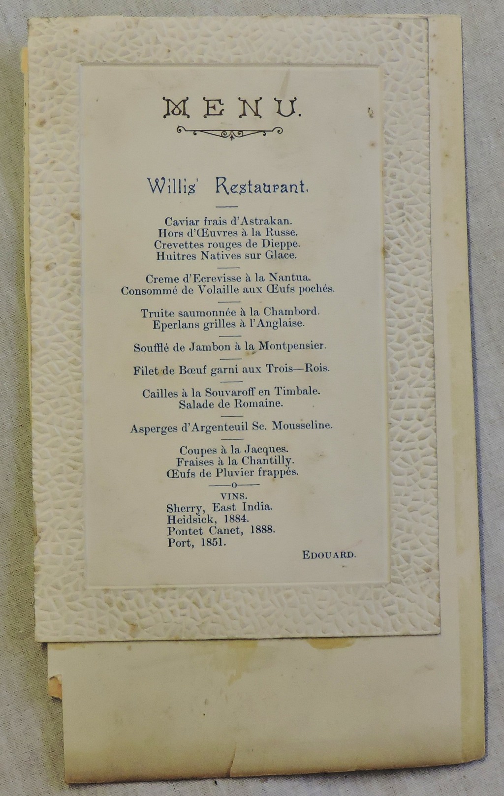 Northumberland and Northern Counties Club - Annual dinner 1893 - 22nd June, Willis Restaurant St