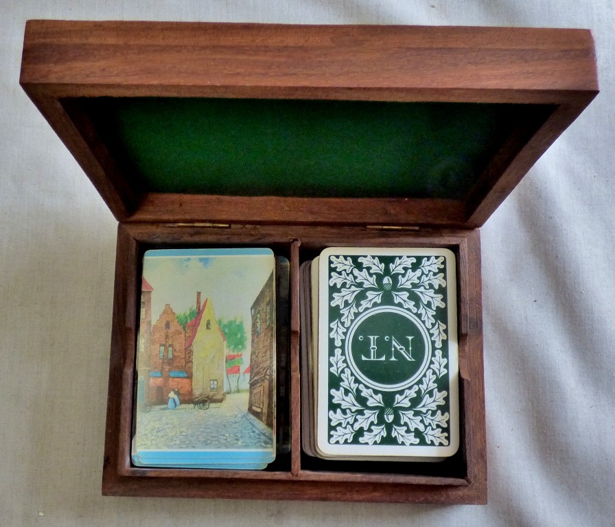 Delightful card holder box wood with two sets of cards