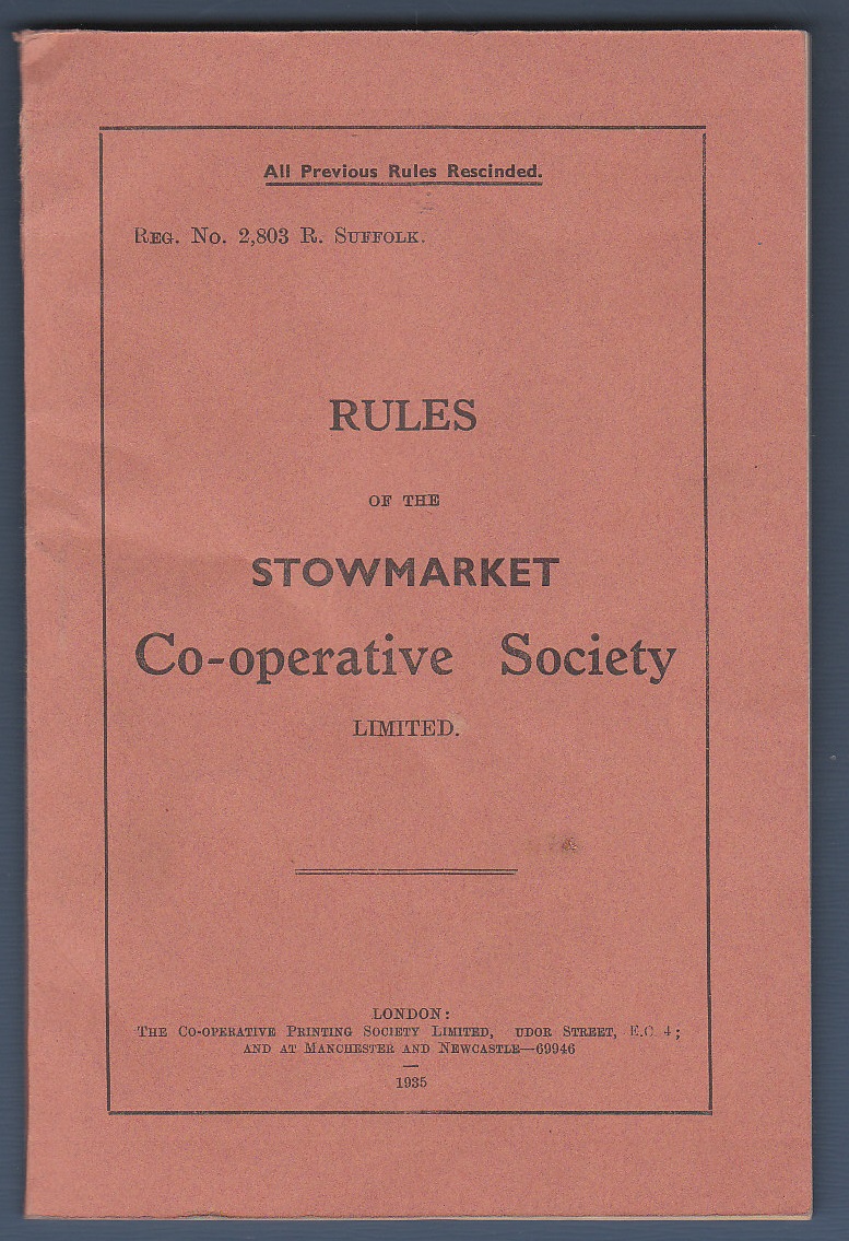 Rules Of The Stowmarket Co-operative Society guidelines booklet 1935 with a dividend letter of