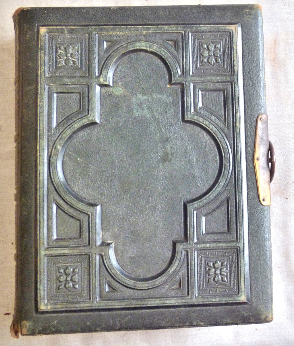 Photograph Album-A large leather - bound album fastened with a brass catch, there is an - Image 3 of 4
