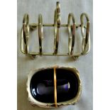 Toast Rack - approx 9cm x 7cm good condition, oblong silver plated 'salt' with liner, approx 6cm x