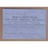 Suffolk 1866 Letter-headed Invoice 'Bought of Arron Bros.'; Cork Cutter, St. Matthew's, 8 Top of
