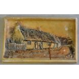 Pottery plaque Burn' Cottage dated 1904 condition mixed