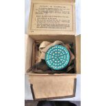 British WWII Civilian Gas Mask in cardboard carry box with faux leather cover, made by Henley