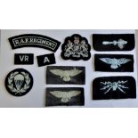 British WWII Sleeve Patches, RAF Service, Telesignaller, Parachute Training, RAF Regiment, VR, A,