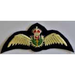 Southern Rhodesia Air Force WWII SRAF Officers Cloth Pilots Wings, padded brevet, KC.