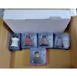 Dr Who-(5) Figures + Plinth-Models-Flamethrower Dalek-Supreme Dalel-Dalek Emperor Davros-Dalek-